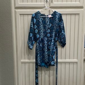 Buddy Love Teal and Black Snake Print Romper